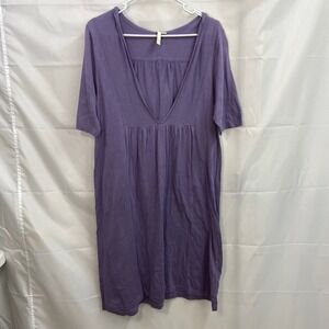 Pure Jill women's purple knit deep v-neck hooded loose‎ sweater dress casual L